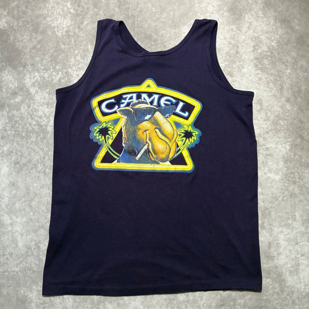 Vintage 80s  Camel Joe Cigarette Tank Top Navy Blue Joe Camel  Made in USA